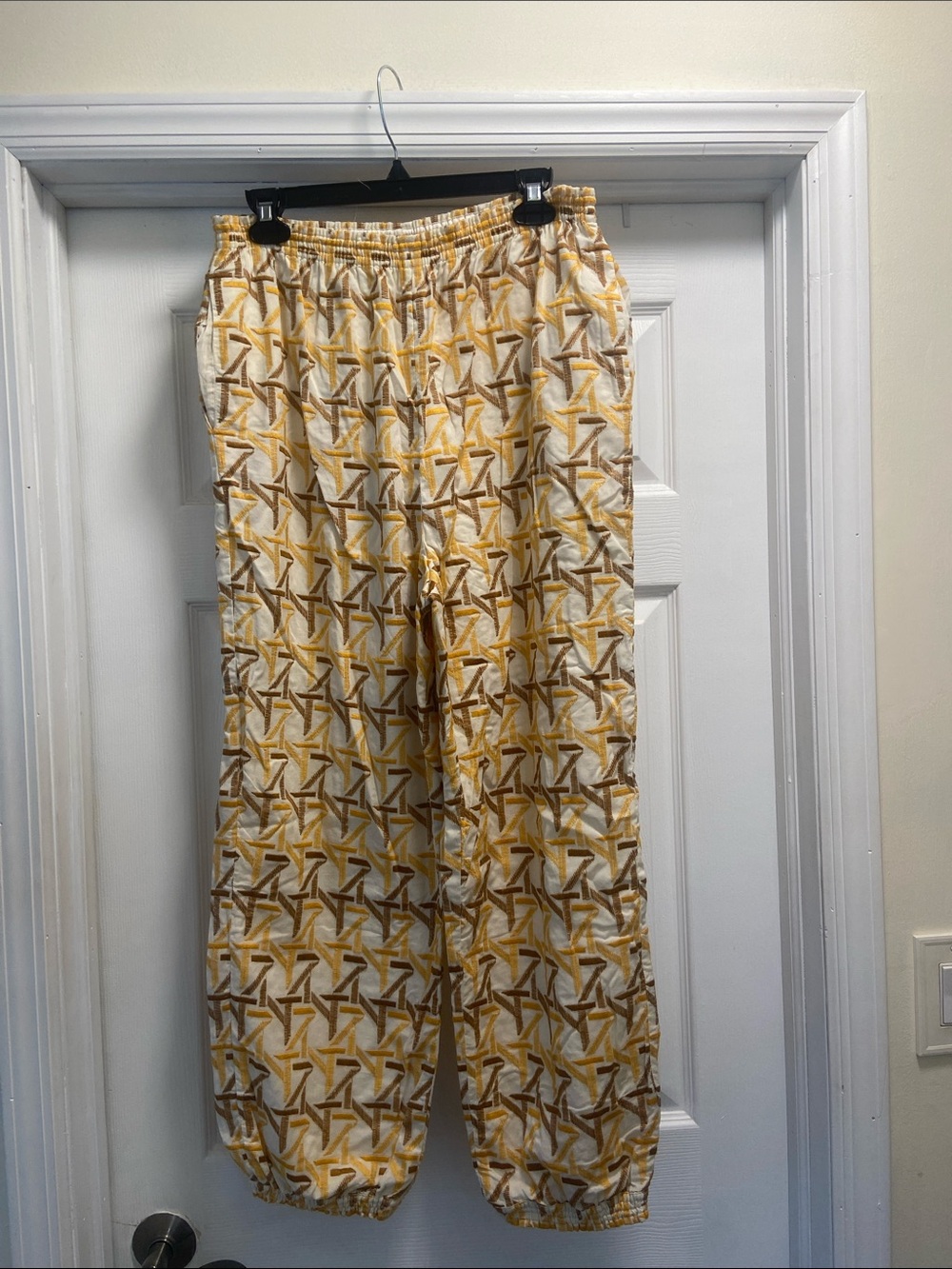 Tory Burch embroidered Yellow Geometric Print Elastic Waist Pants